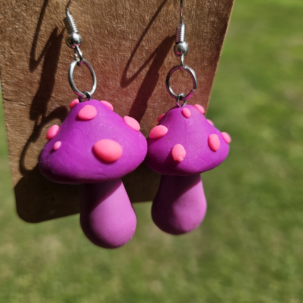 Purple Mushroom Earrings for Kids